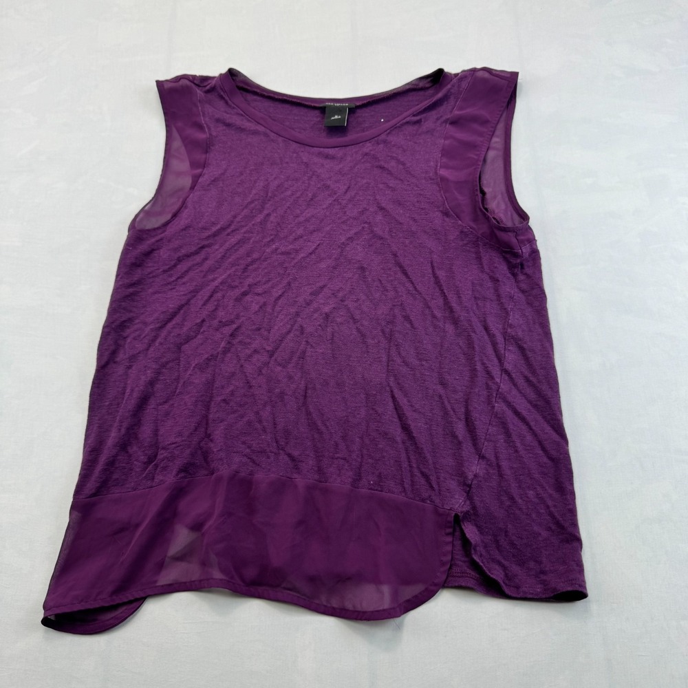 Ann Taylor Tank Top Women Medium Purple Sleeveless Asymmetric Side Slit Pullover